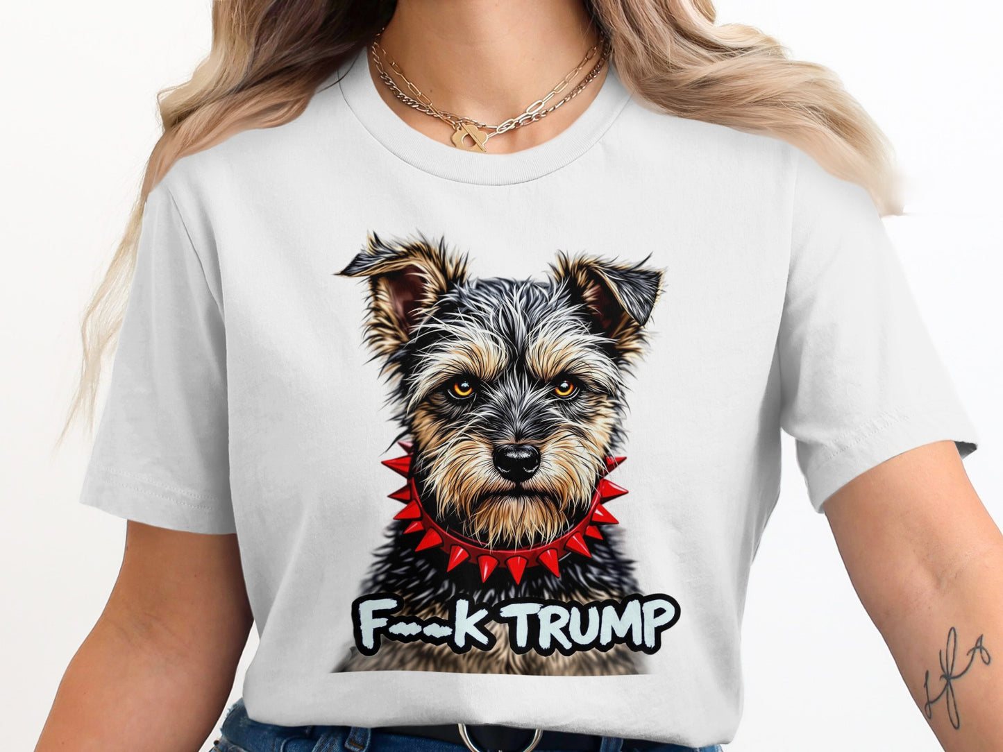 F--k Trump Graphic Dog Image on White T-Shirt product