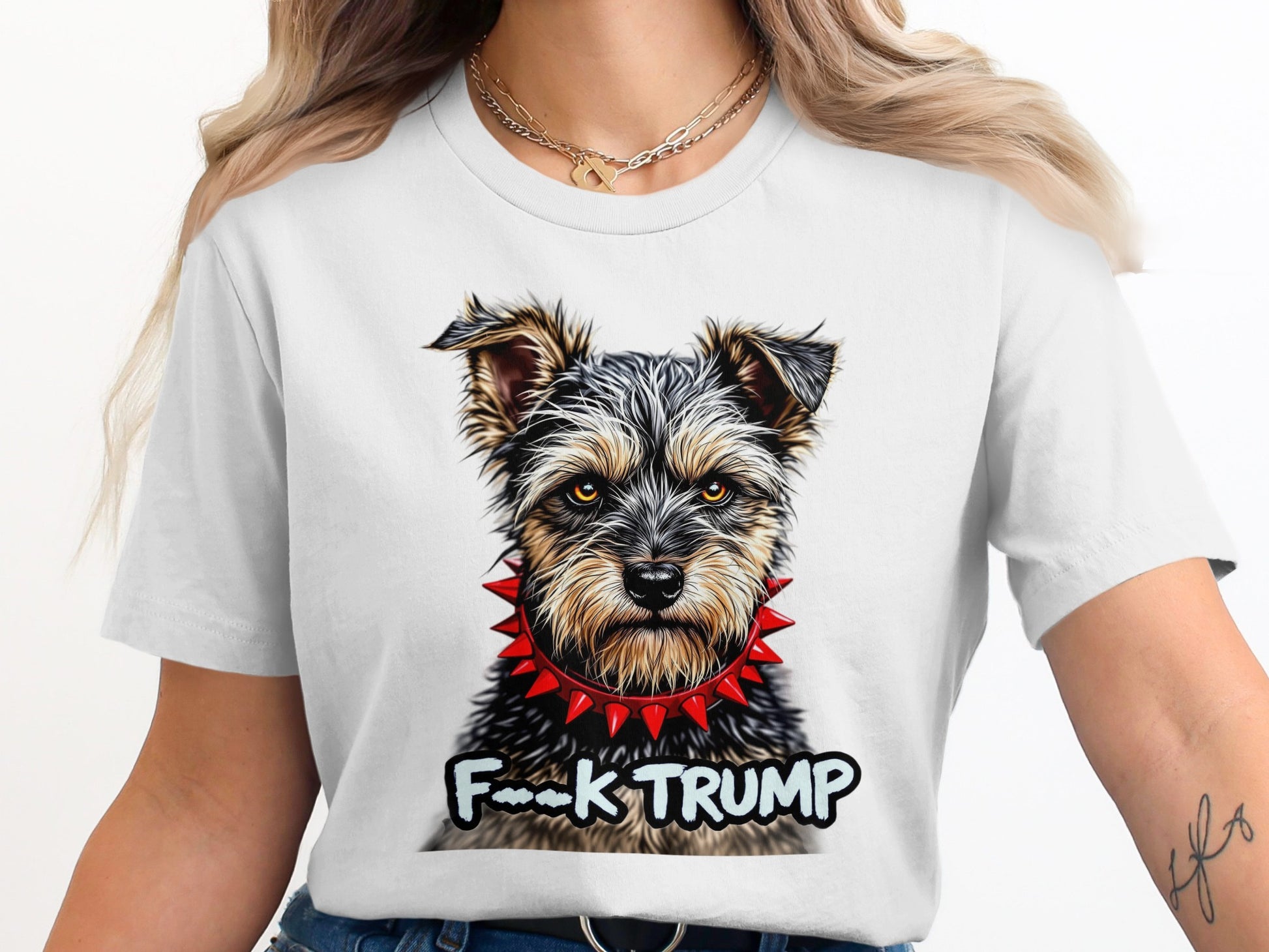 F--k Trump Graphic Dog Image on White T-Shirt product