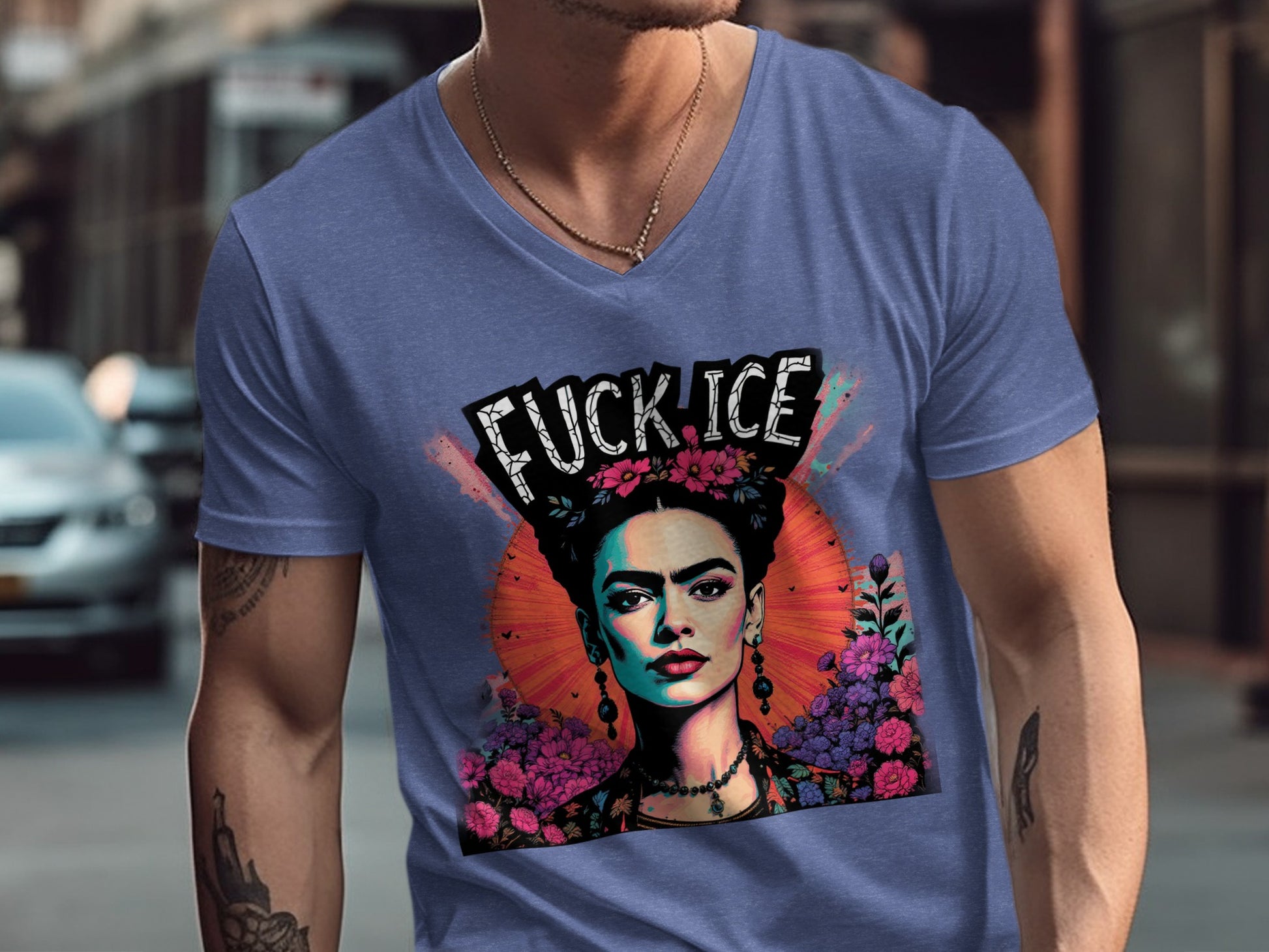 Fuck Ice Frida Kahlo Graphic V-Neck T-Shirt
