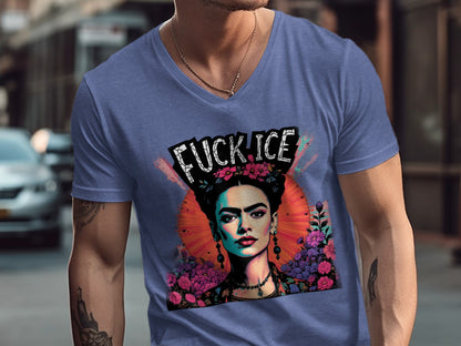 Fuck Ice Frida Kahlo Graphic V-Neck T-Shirt