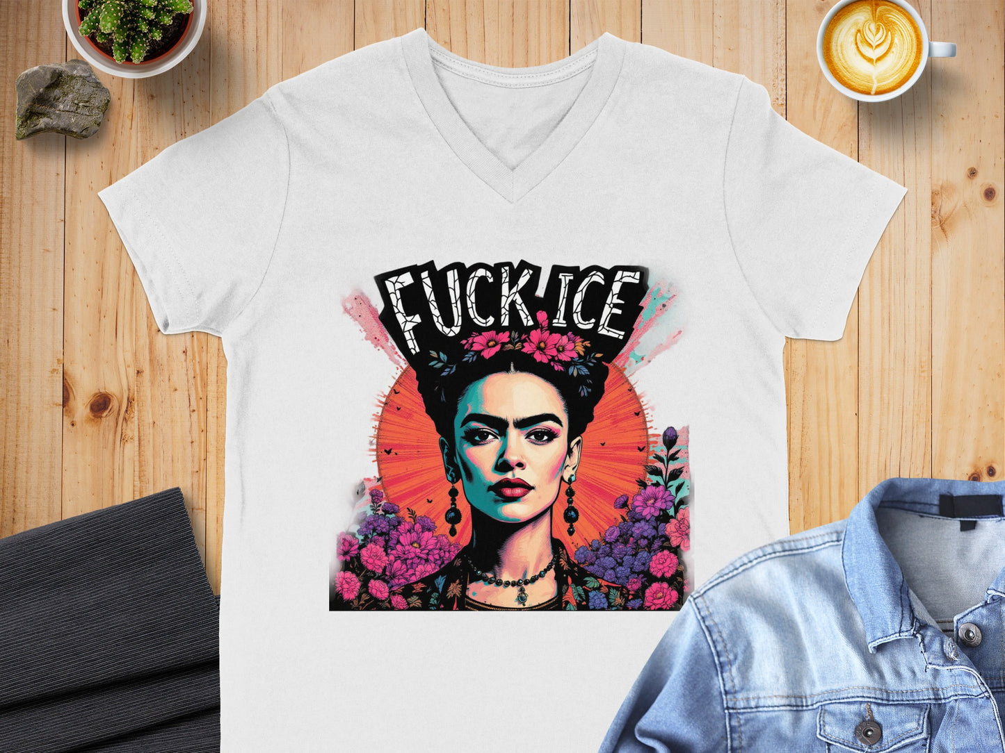 Bold Artistic Frida Statement V Neck T Shirt