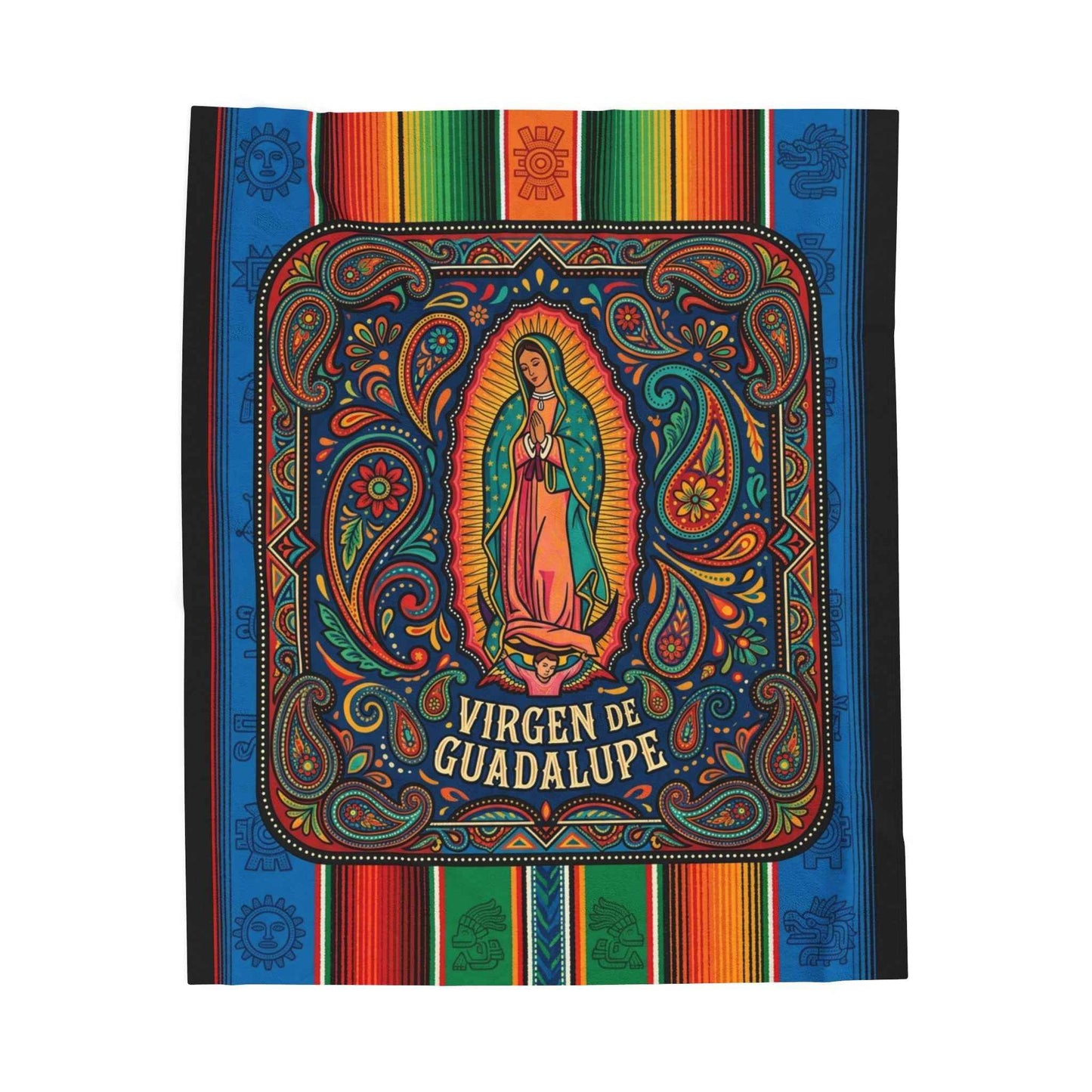 Vibrant Virgen de Guadalupe Blanket, Our Lady of Guadalupe Throw, Sacred Mexican Folk Art Decor, Colorful Aztec Serape Design, Unique