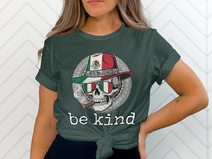 Be Kind Skull with Hat and Glasses T-Shirt