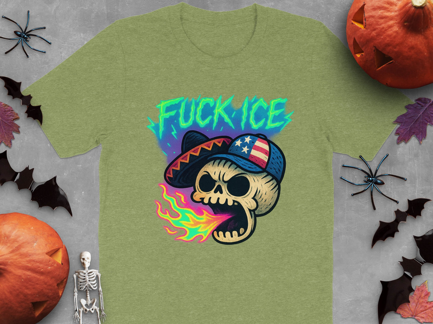 Flaming Skull with Sombrero and Flag T-Shirt product