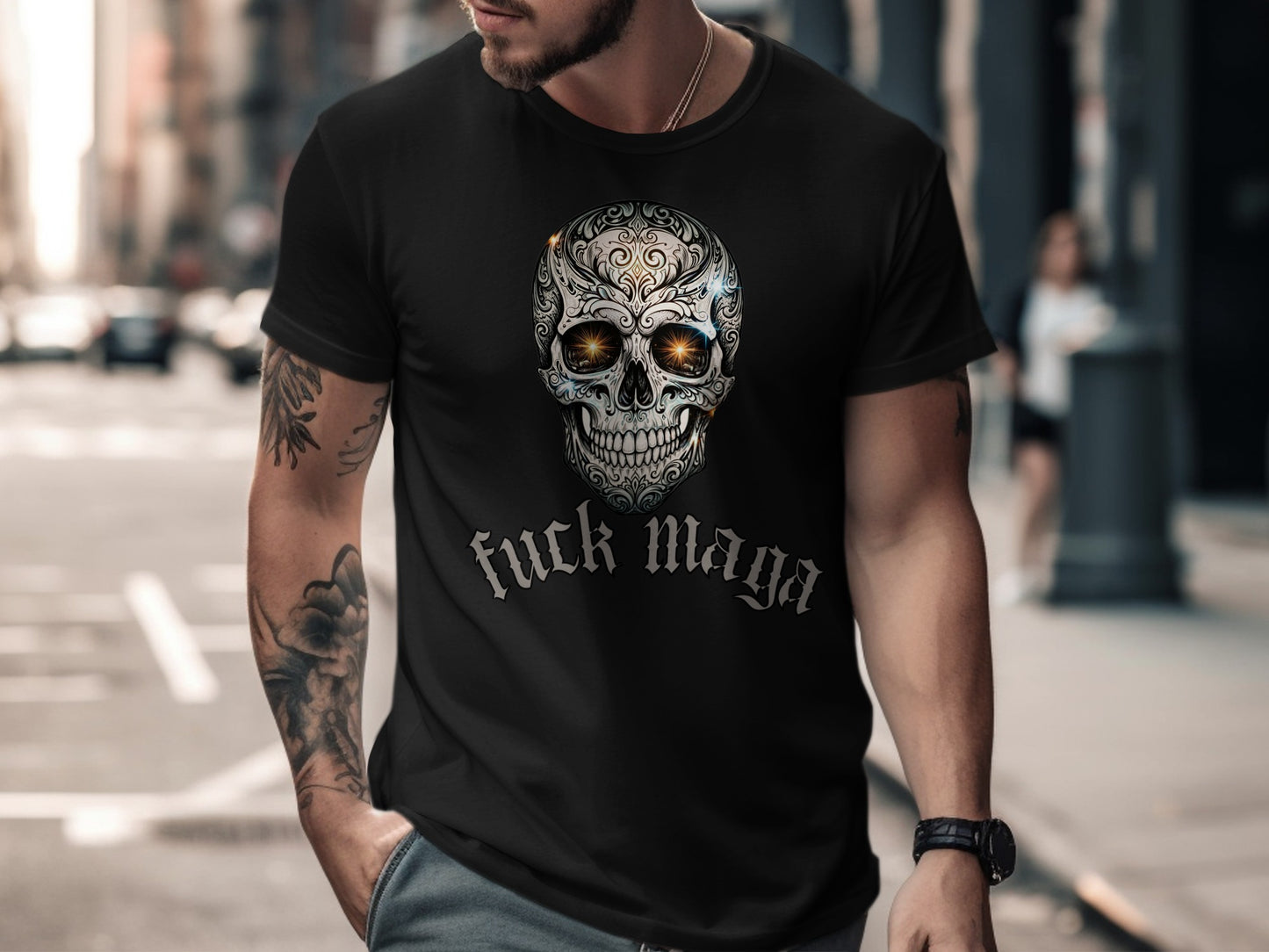 Skull Design with Text Graphic Printed T-shirt product
