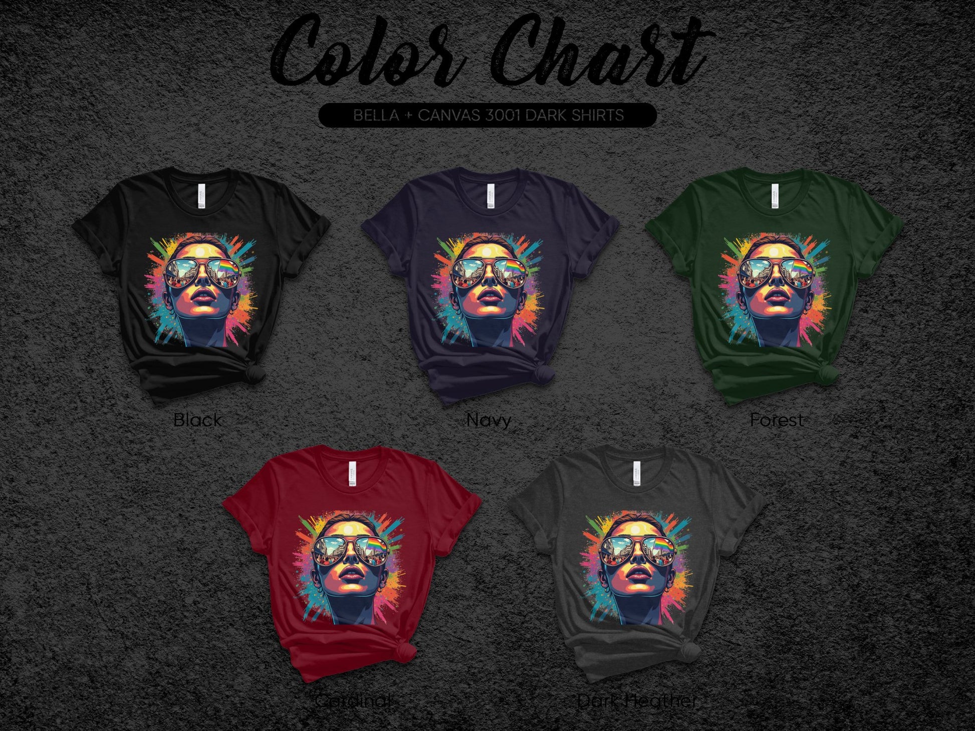 Color Chart Bella Canvas 3001 Dark Shirts product type