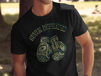 Never Defeated Boxing Gloves Design T-Shirt Product