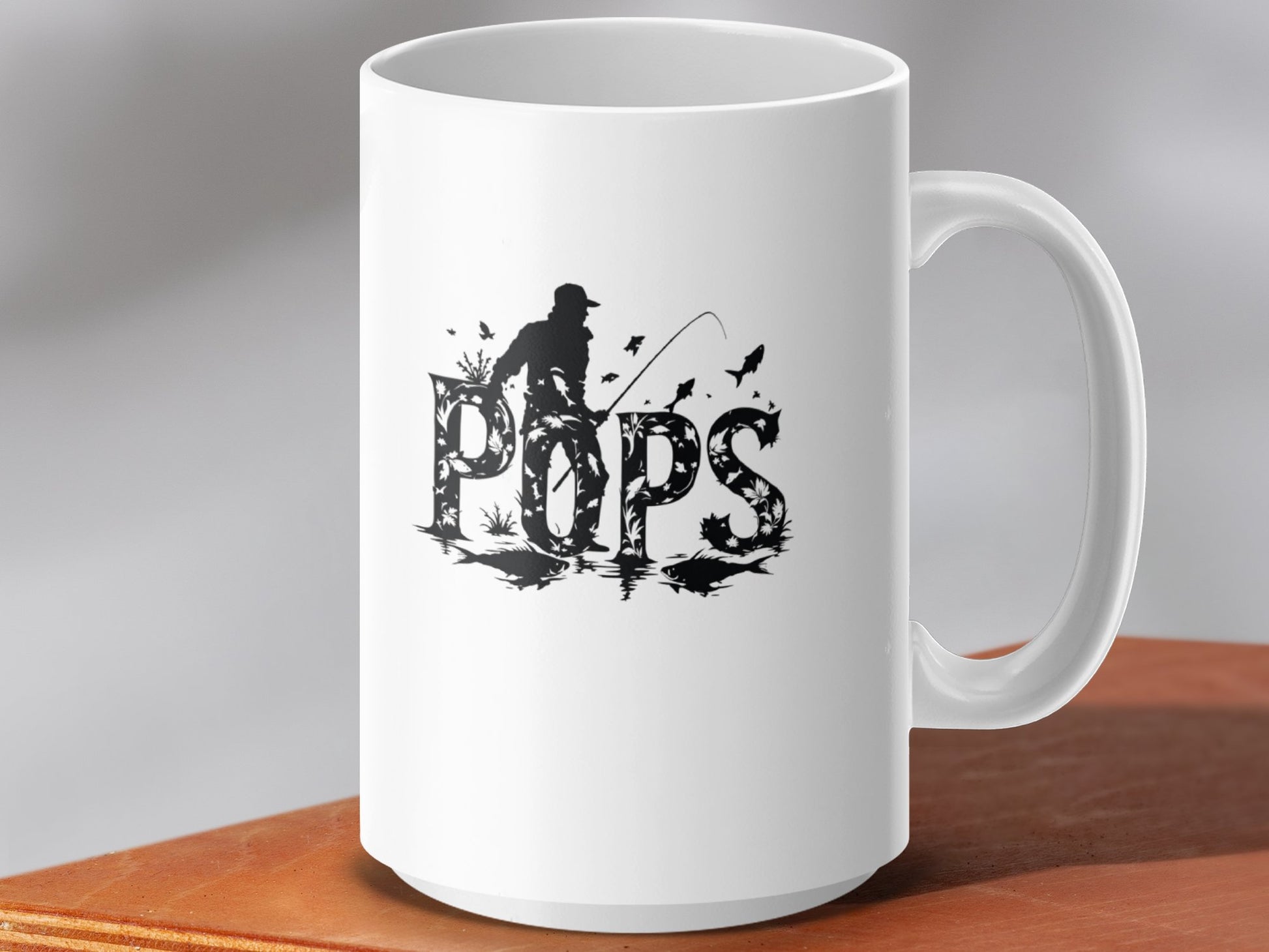 Pops Fishing Graphic Design White Coffee Mug product