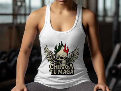 Chinga Tu Maga Winged Skull Design Tank Top