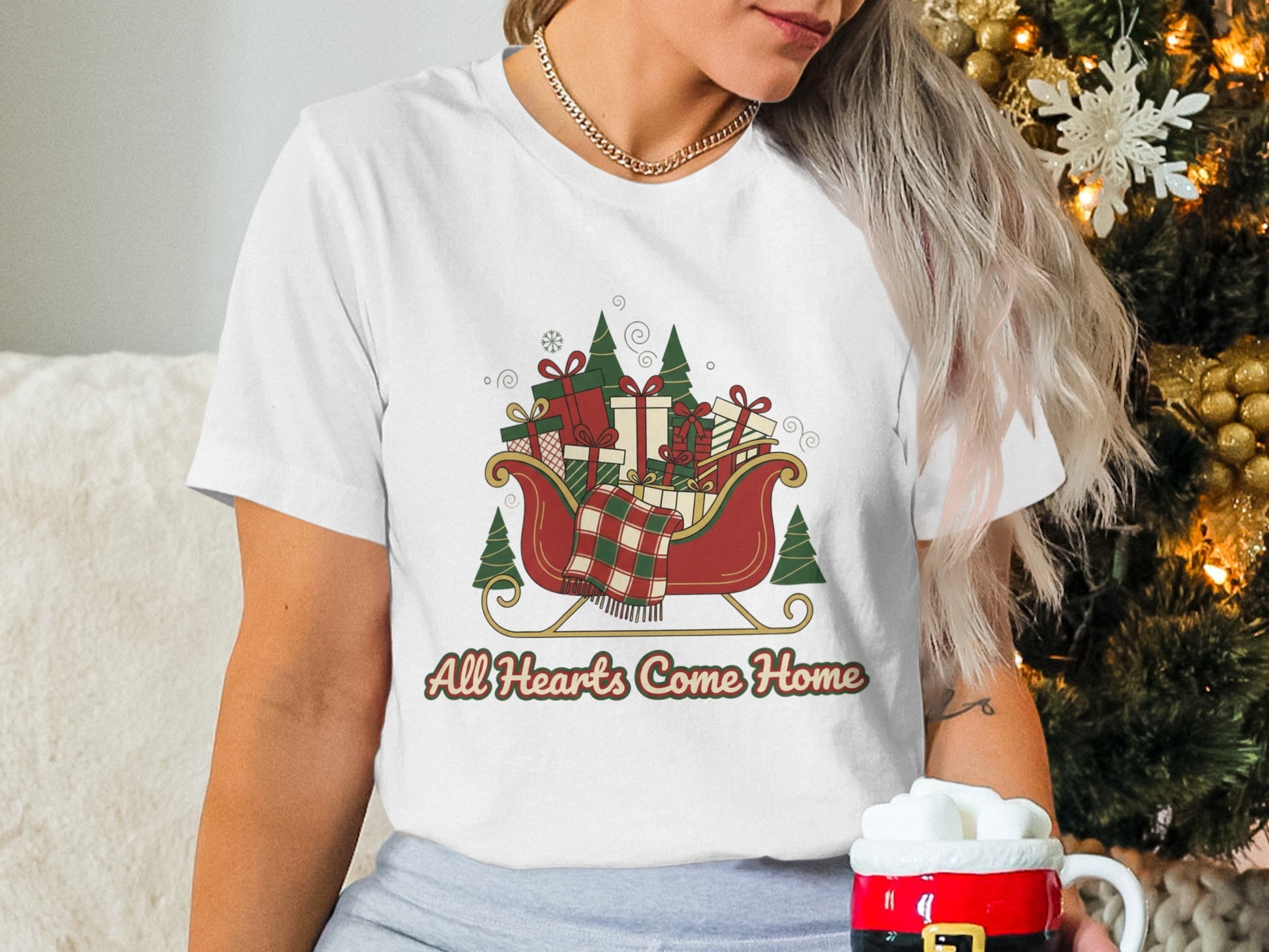 Festive Sleigh Graphic All Hearts Come Home T-Shirt