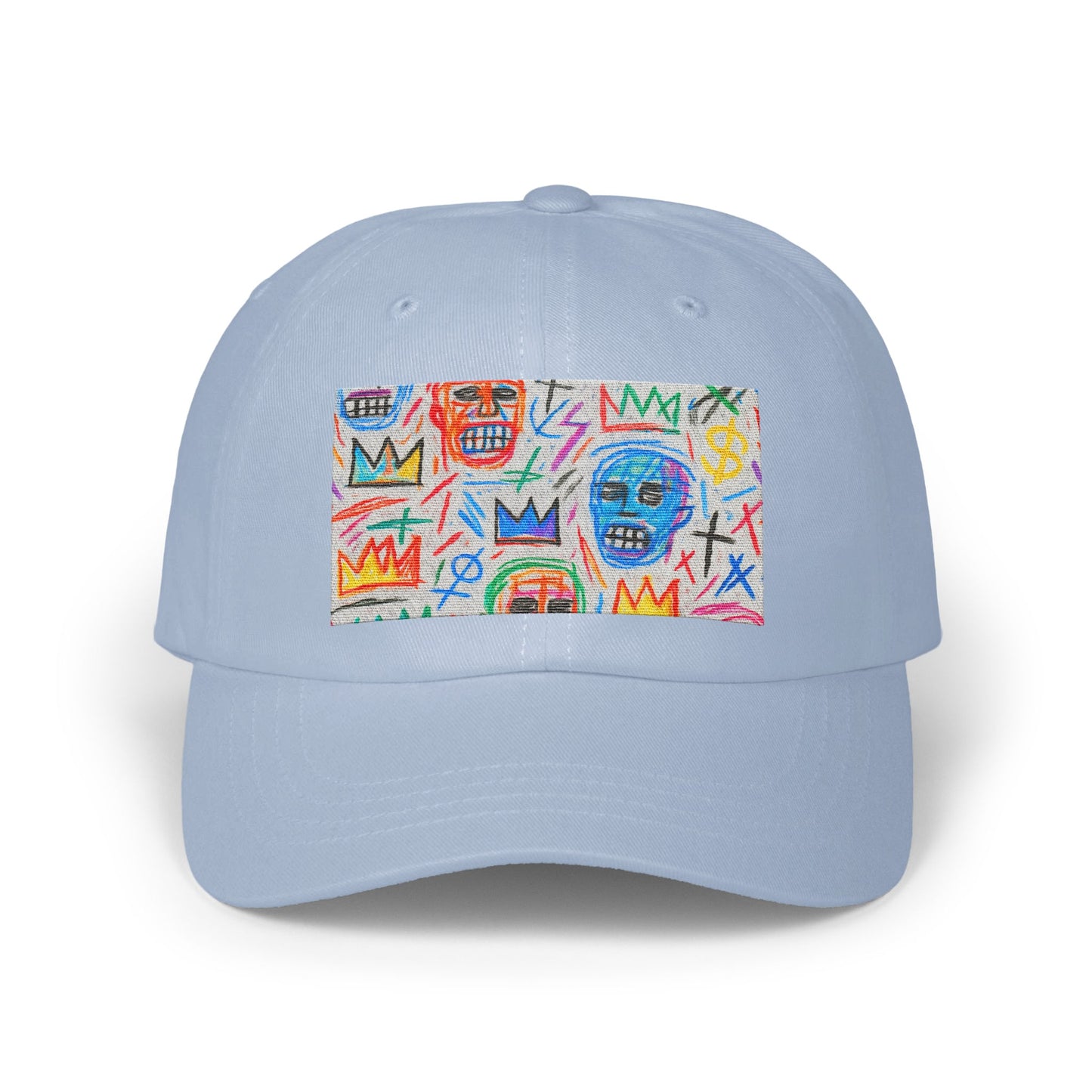 Colorful Artistic Faces Design on Light Blue Hat product type