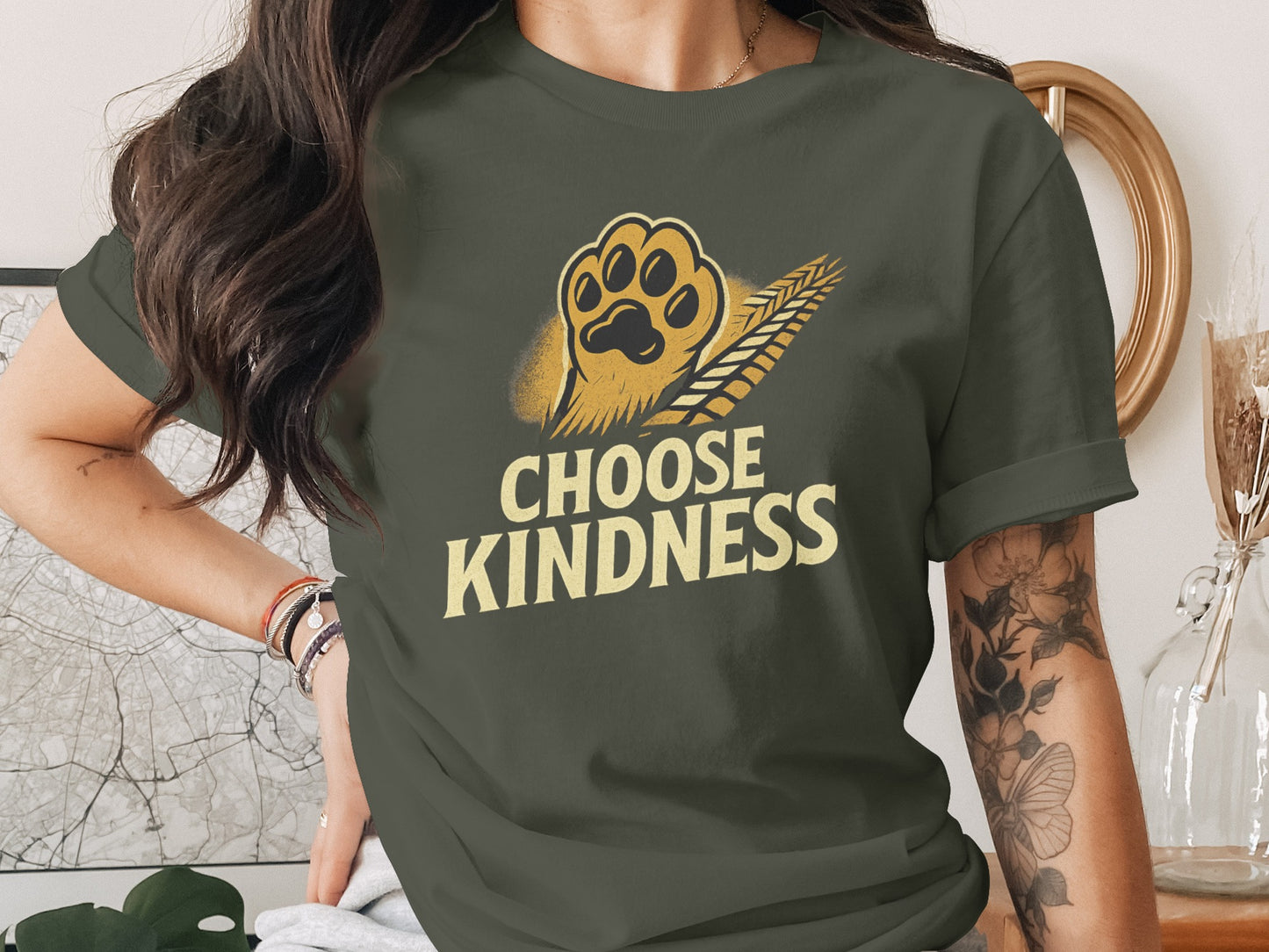 Choose Kindness Paw Print Wheat Graphic Tee