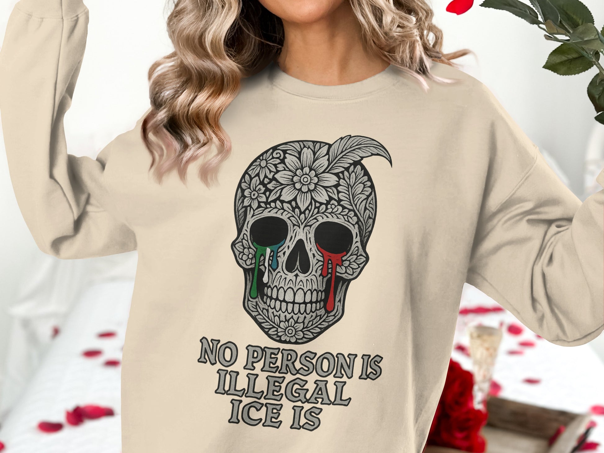No Person Is Illegal ICE Is Skull Graphic Sweatshirt
