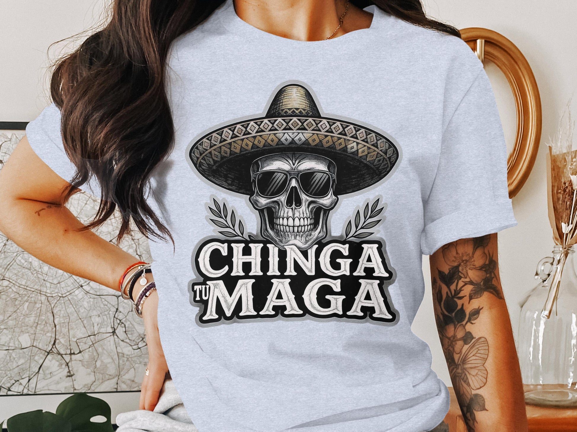 Chinga Tu Maga Skull with Sombrero Graphic T-shirt product