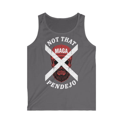 Skull with beard and text "NOT THAT MAGA PENDEJO" on a dark grey tank top.