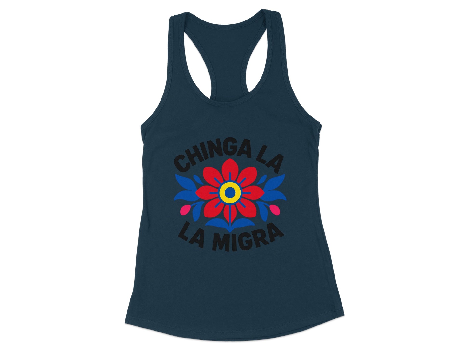 Chinga La Migra Tank Top with Bold Floral Design