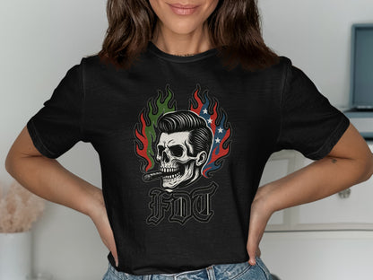 FDT Skull with Flames and Hair Graphic T-Shirt product