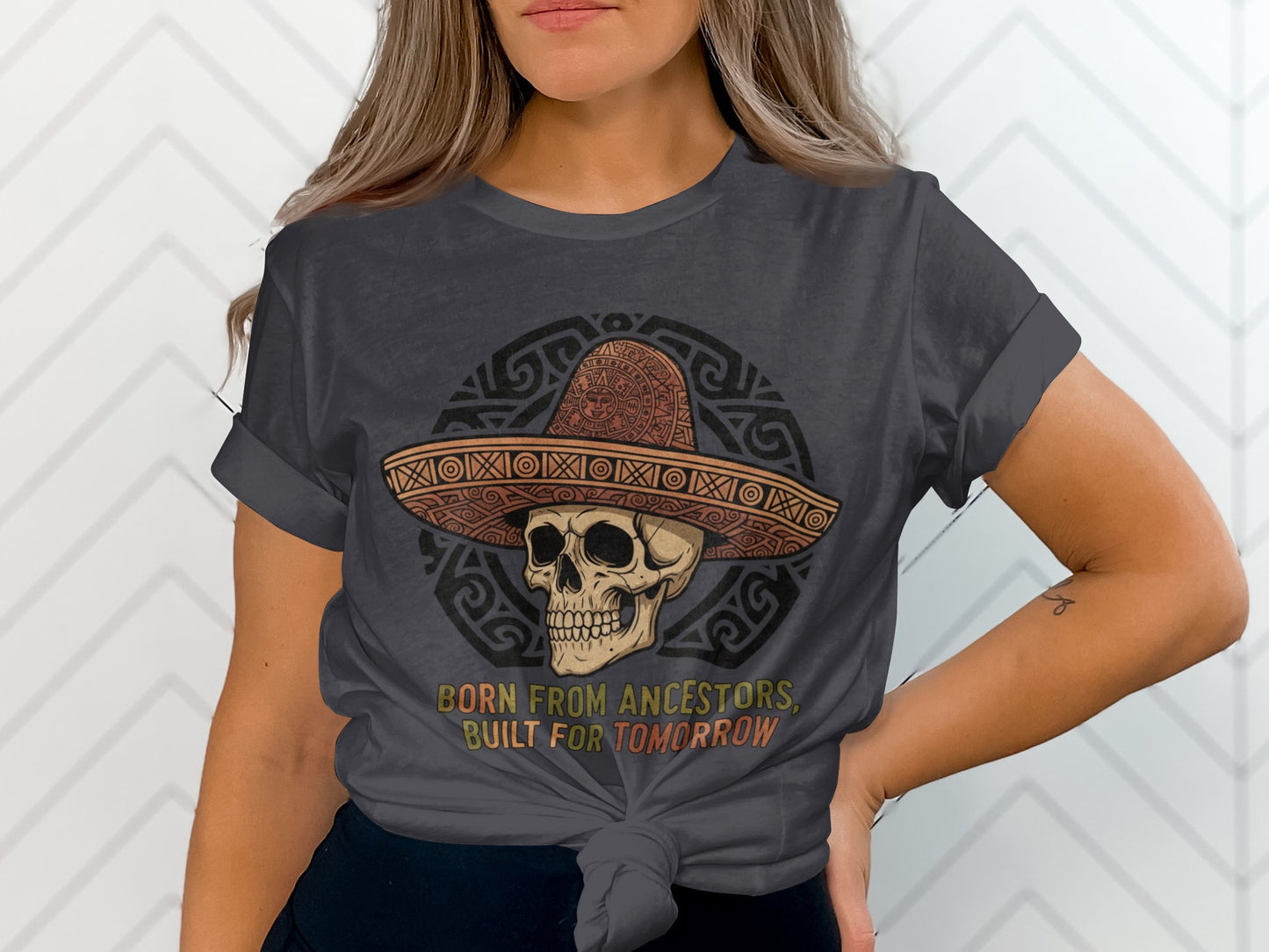 Skull in Sombrero Graphic Tee with Motivational Text