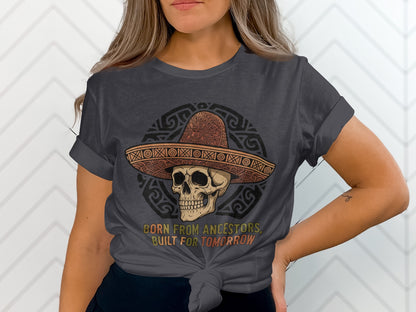 Skull in Sombrero Graphic Tee with Motivational Text