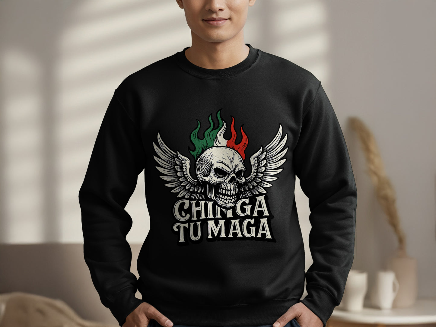 Skull with Flames and Wings Sweatshirt product type