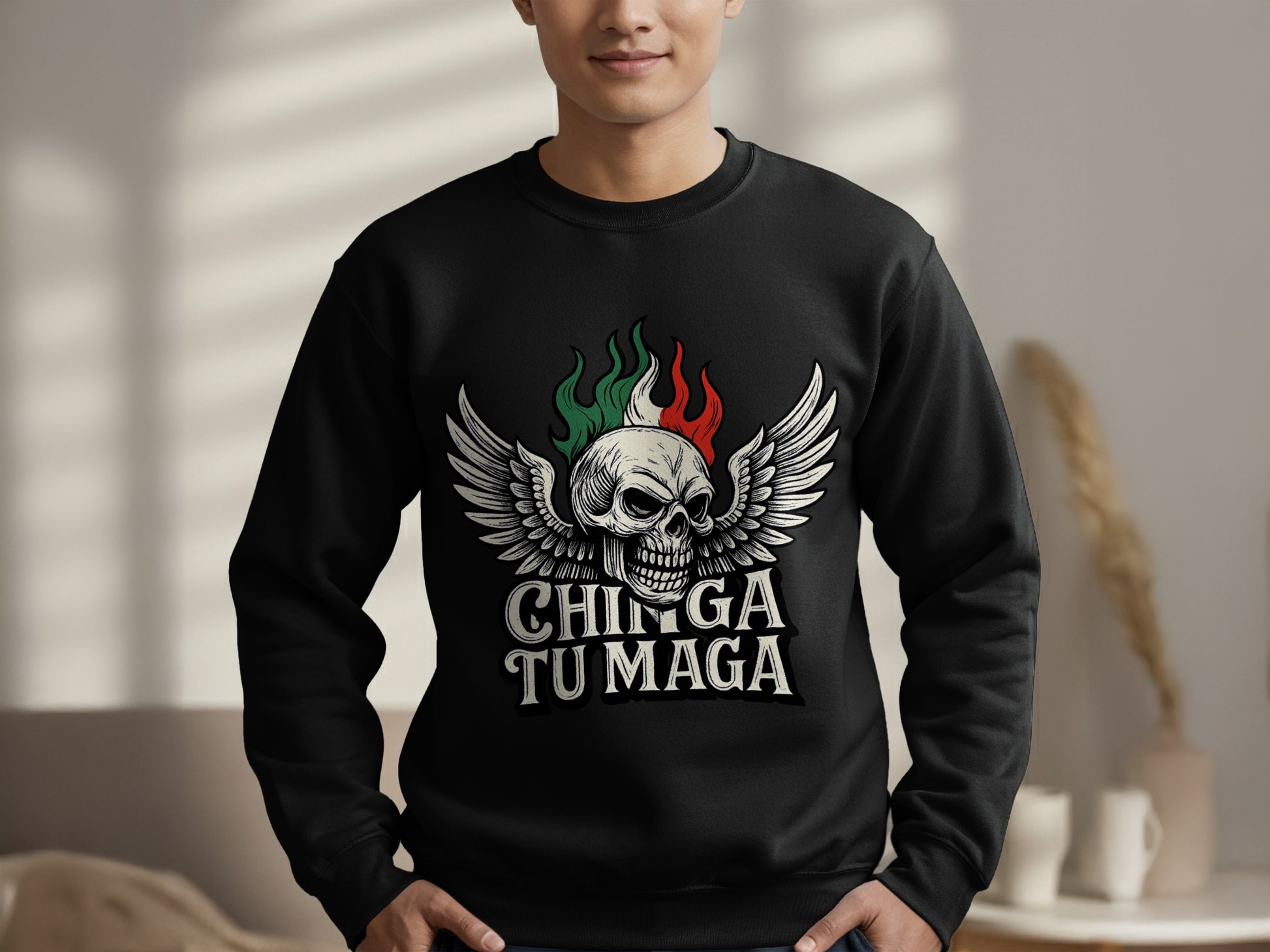 Skull with Flames and Wings Sweatshirt product type