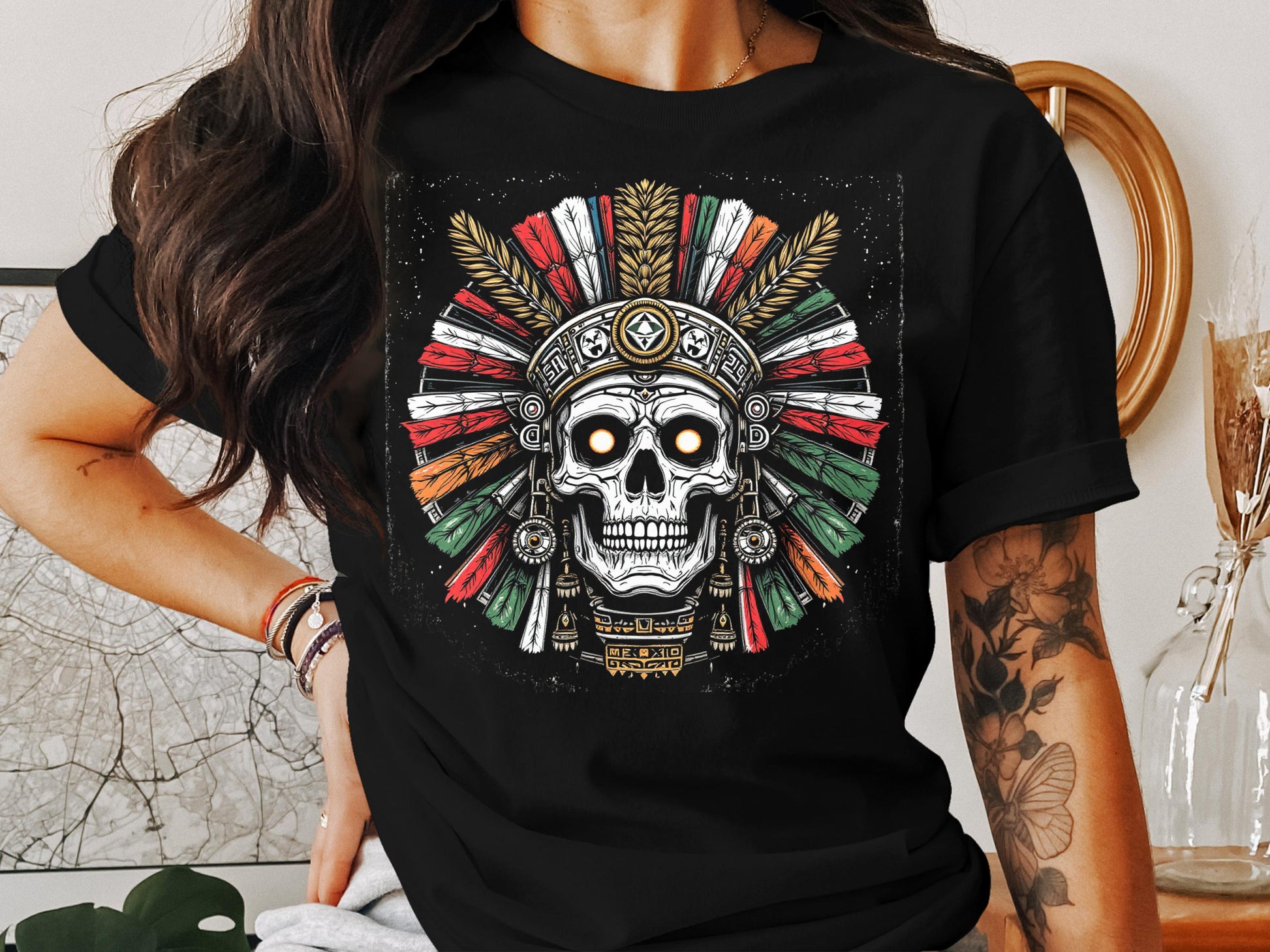 Vibrant Skull Art with Feathered Headdress Shirt product