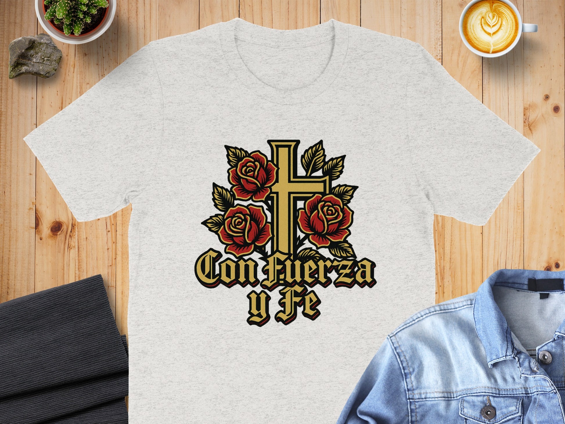 Con Fuerza y Fe Unique Graphic Tee Shirt product type