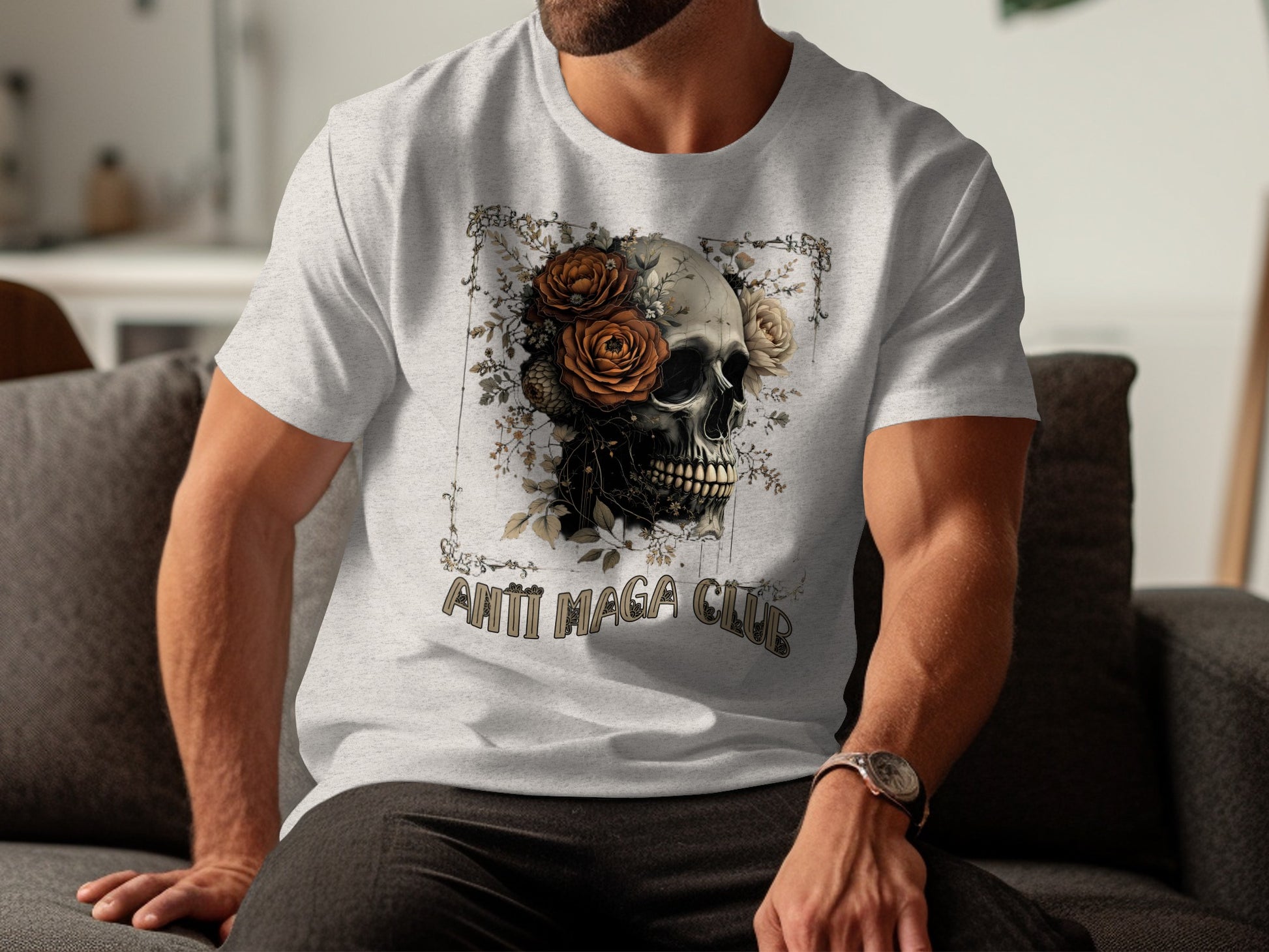 Anti Maga Club Skull With Flowers Design Shirt Product