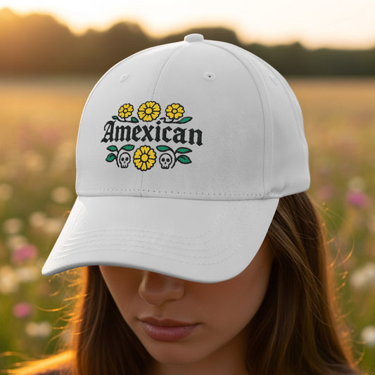 AmeXican Floral Embroidered White Hat product type