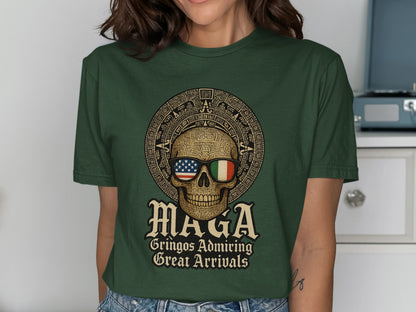 Unique Graphic Print Skull Design Green Shirt product