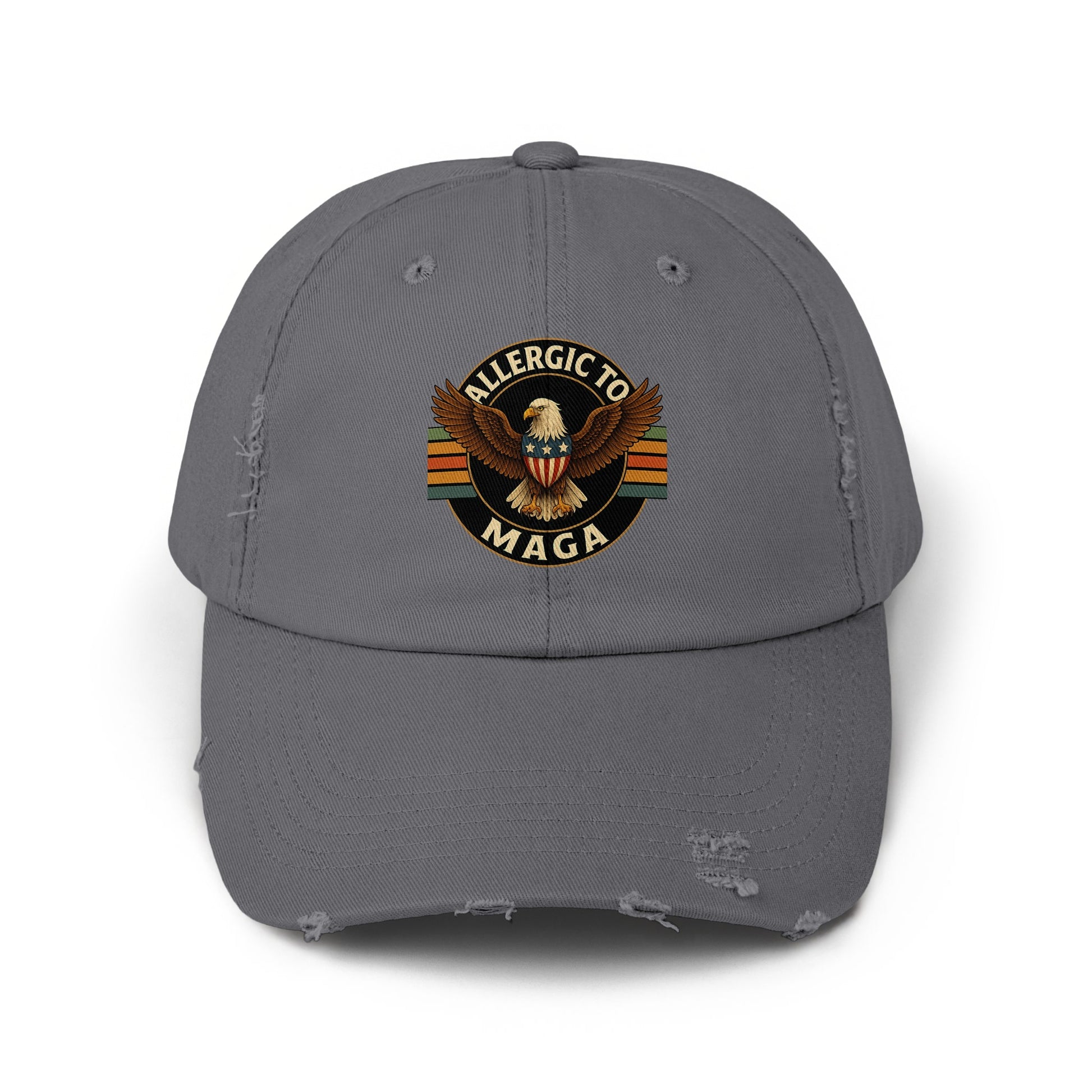 Allergic to MAGA Distressed Grey Baseball Cap product