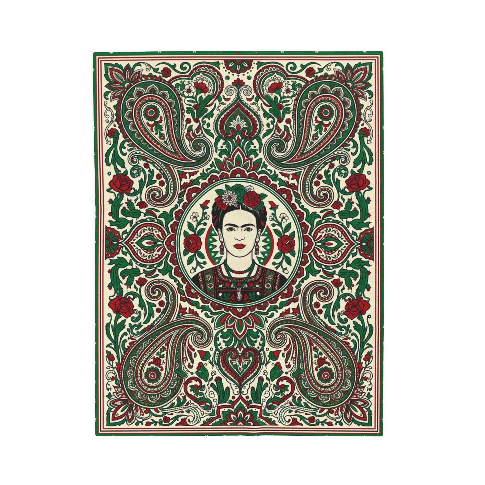 Frida Kahlo Art Blankets, Bohemian Paisley Throw Blanket, Mexican Folk Art Decor, Vibrant Red Green Floral Pattern, Artistic Icon Living