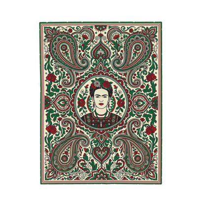 Frida Kahlo Art Blankets, Bohemian Paisley Throw Blanket, Mexican Folk Art Decor, Vibrant Red Green Floral Pattern, Artistic Icon Living