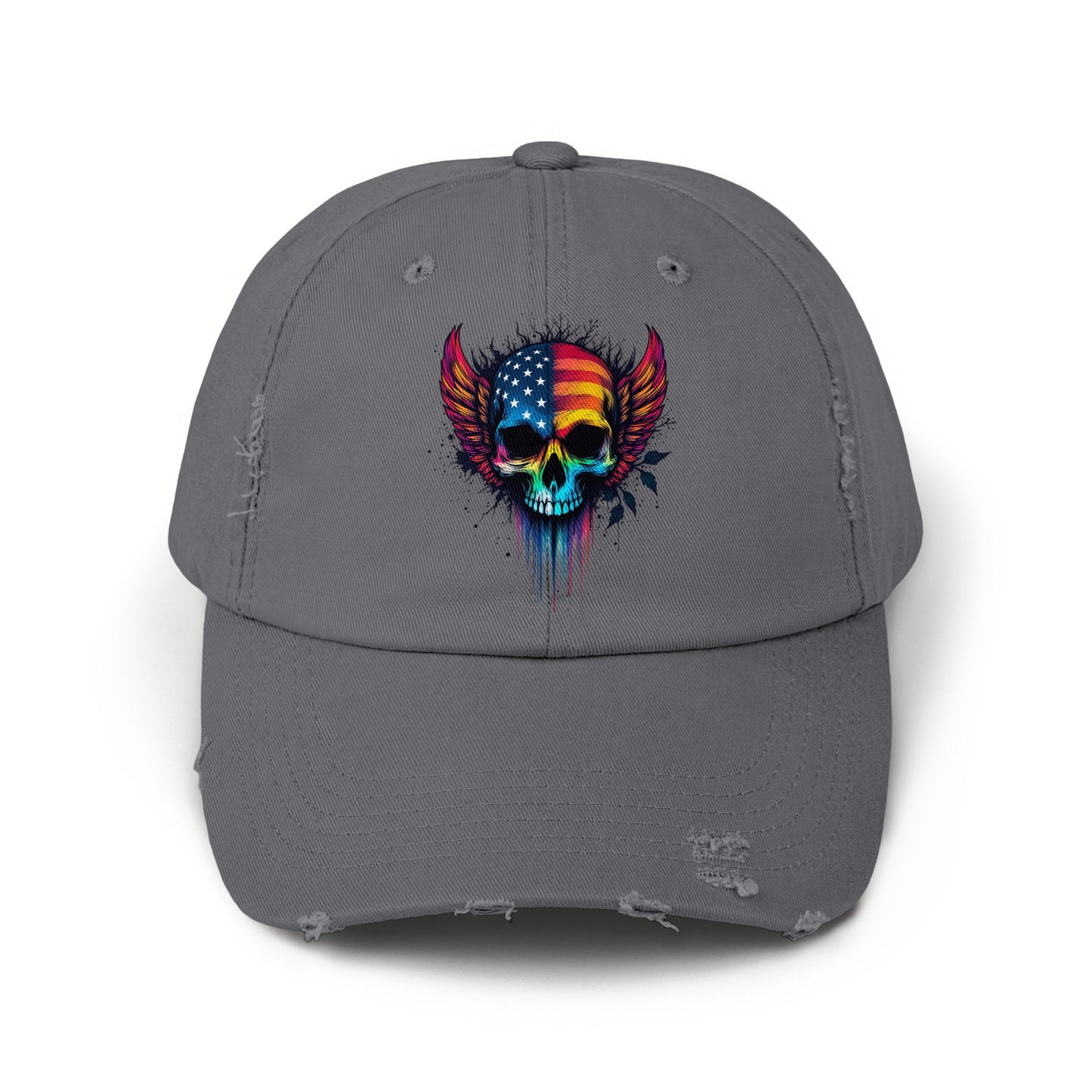 Patriotic Skull with Wings Distressed Baseball Cap product