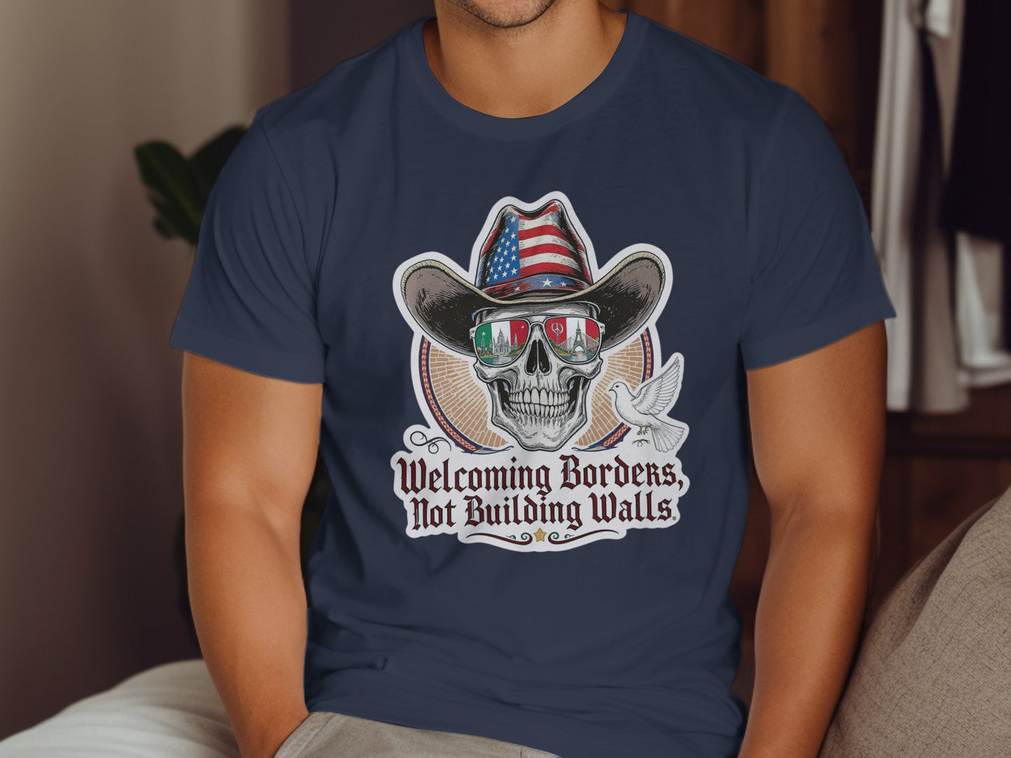 Welcoming Borders Not Building Walls Skull t-shirt product type