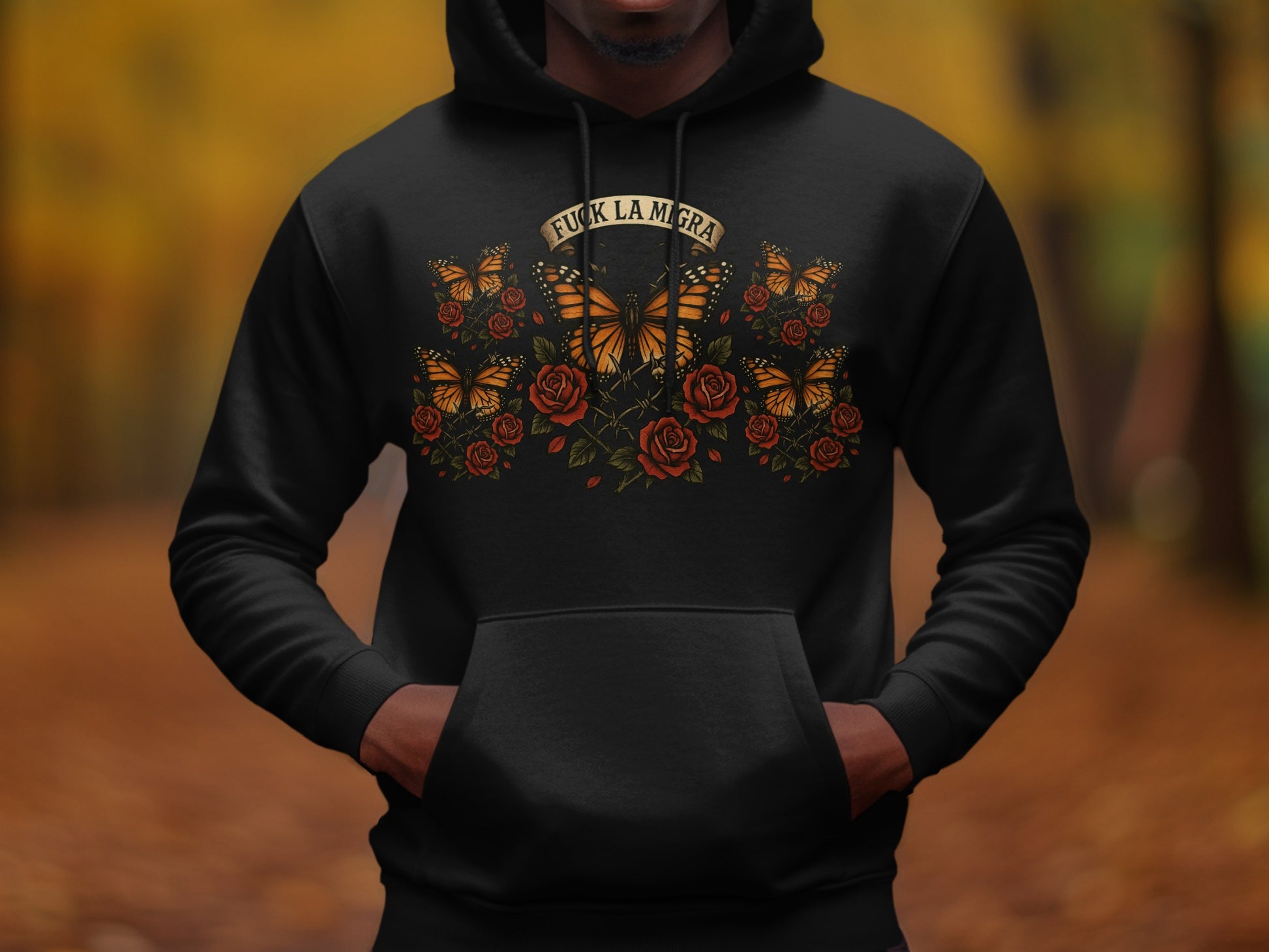 F*ck La Migra Butterfly and Rose Design Hoodie Product