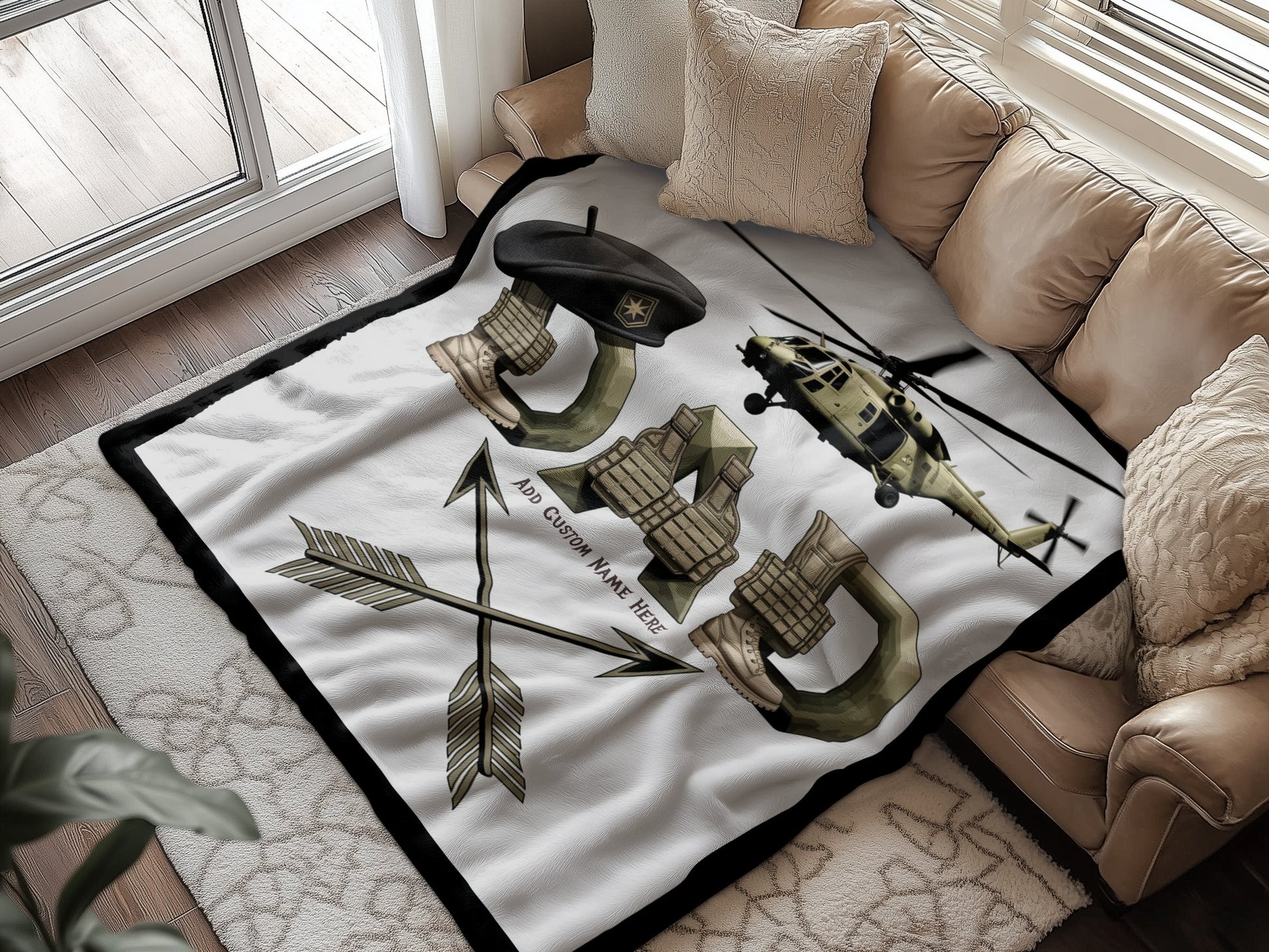 Military Helicopter Arrow Motif Fleece Blanket Product