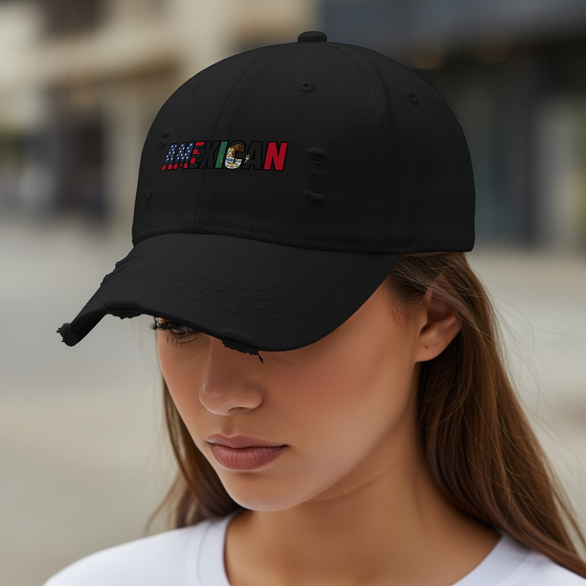 American Distressed Black Baseball Cap product type