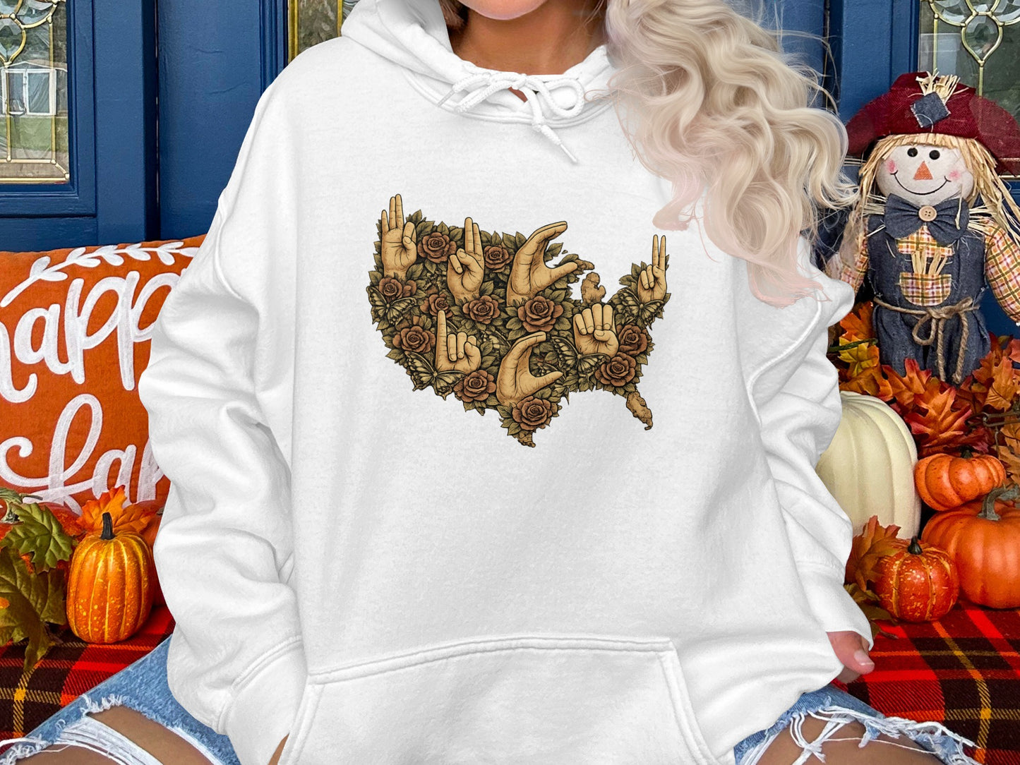 USA Sign Language Map Graphic Cozy Hoodie Product