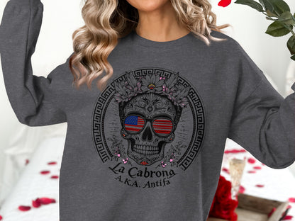 La Cabrona A.K.A. Antifa Skull Design Sweatshirt