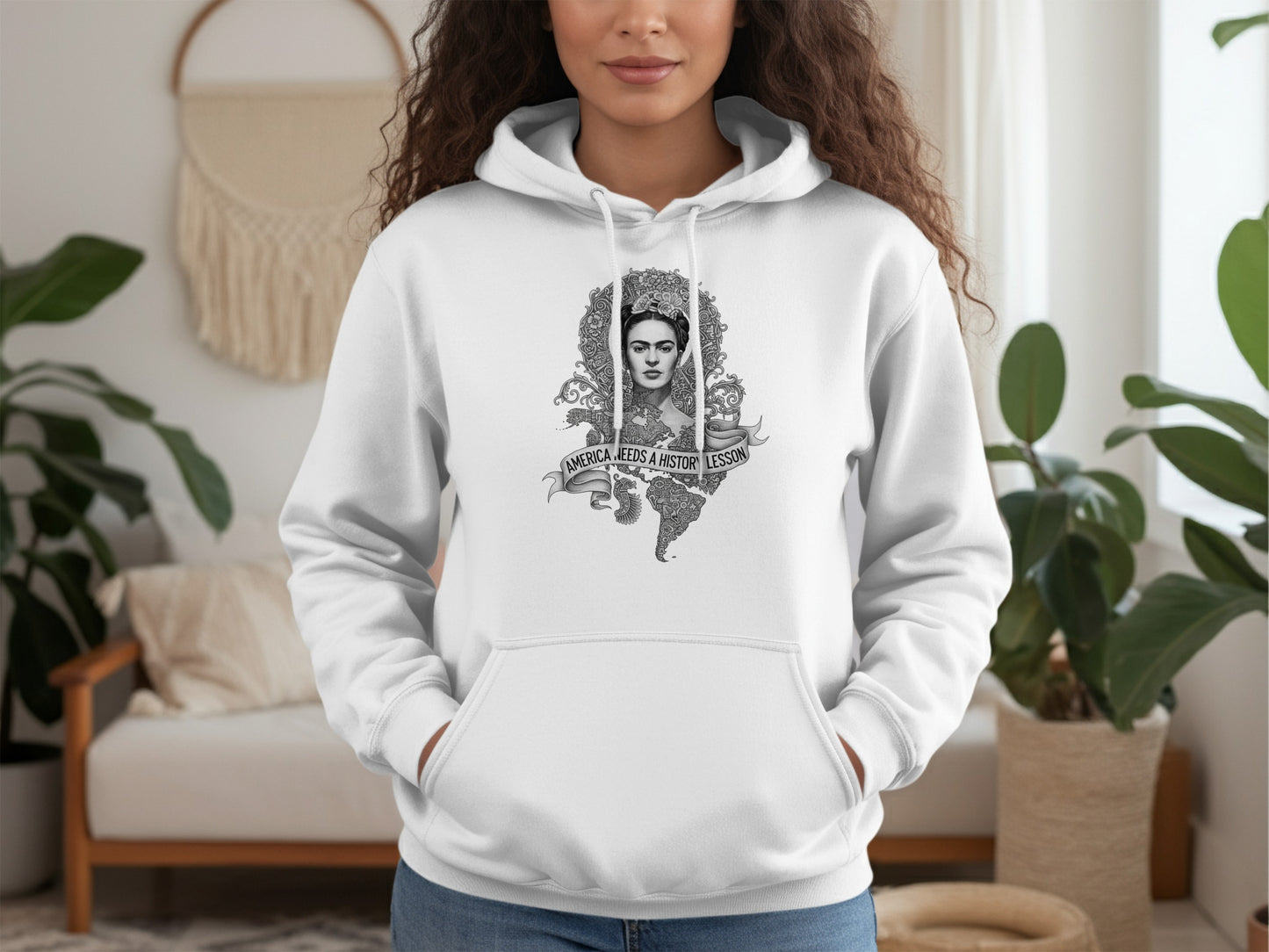 Frida Kahlo America Needs History Lesson Black Background Hoodies