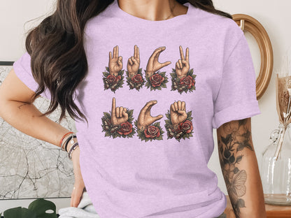 Love Hand Signs with Flowers and Butterflies Shirt