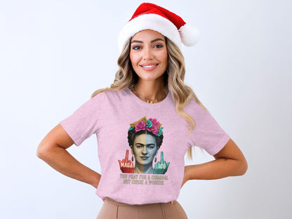 Graphic Santa Hat Frida Christmas T-shirt