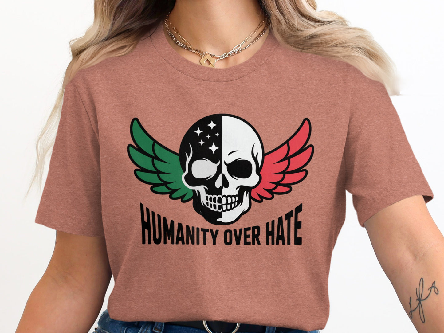 Humanity Over Hate Skull Wings Graphic T-Shirt product type