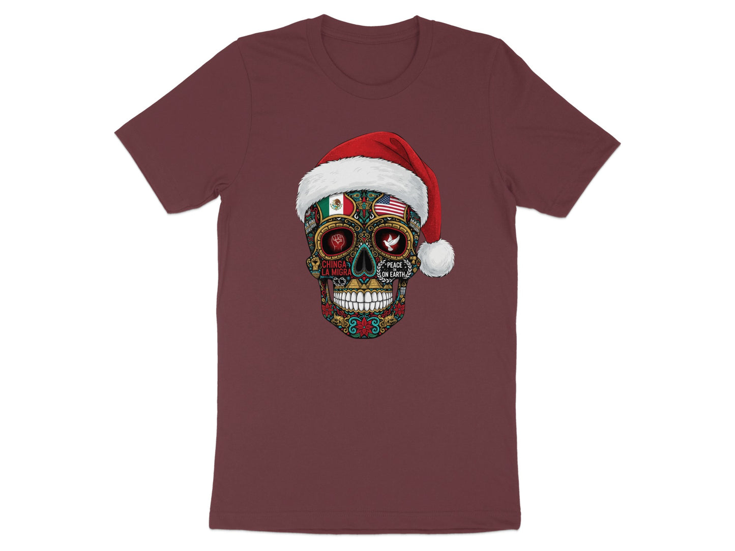 Festive Sugar Skull Santa Hat Graphic T-Shirt