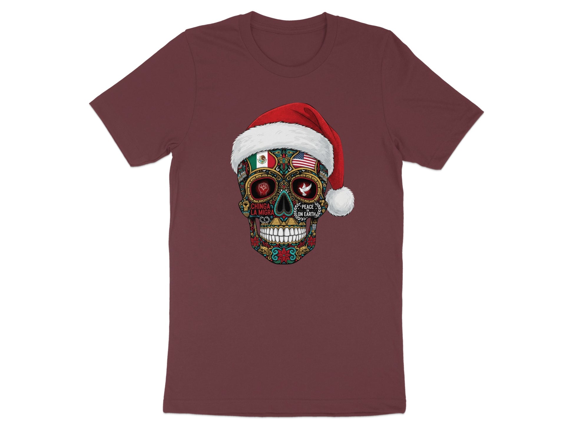 Festive Sugar Skull Santa Hat Graphic T-Shirt