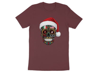 Festive Sugar Skull Santa Hat Graphic T-Shirt