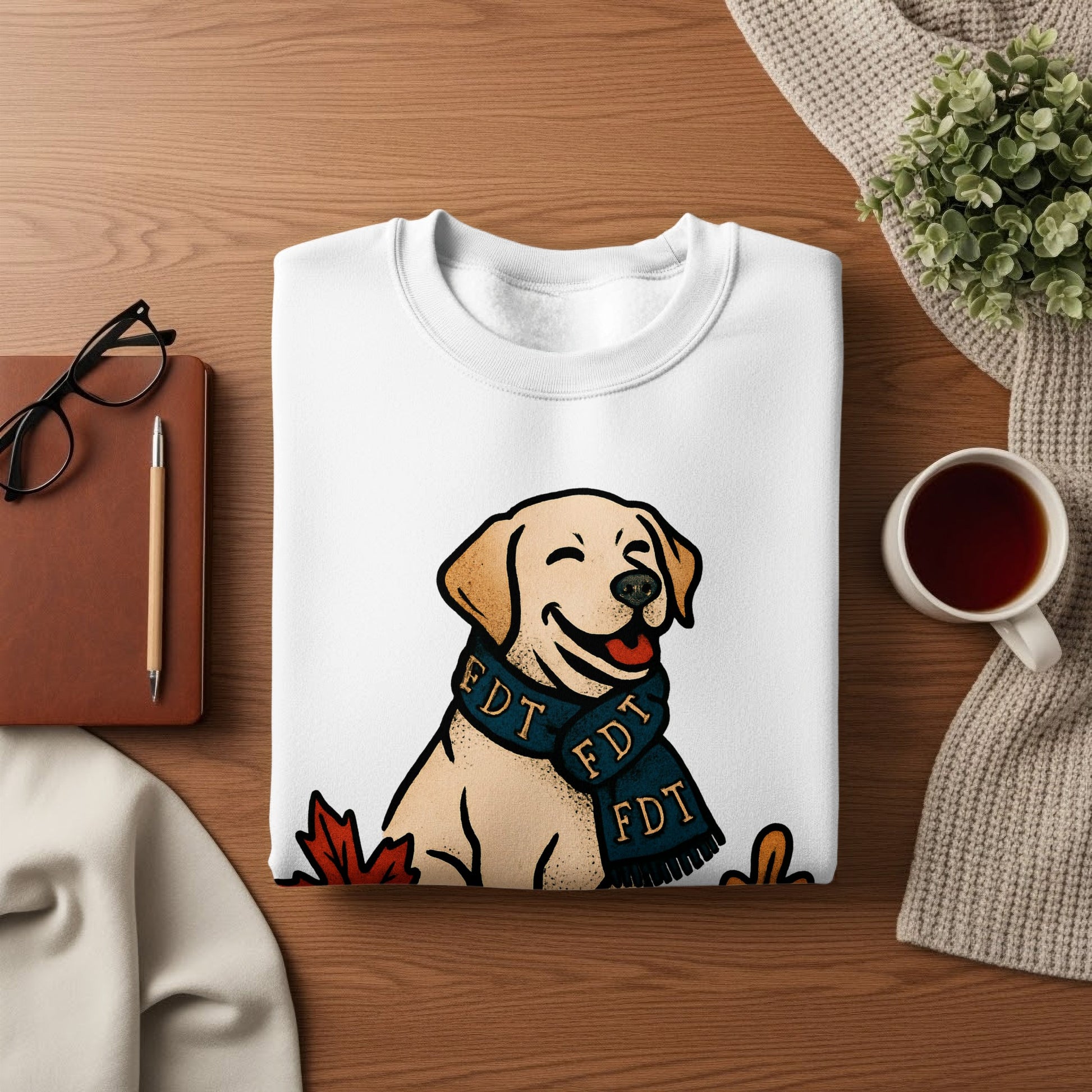 Smiling Dog with Scarf Cozy Autumn Sweatshirt Product