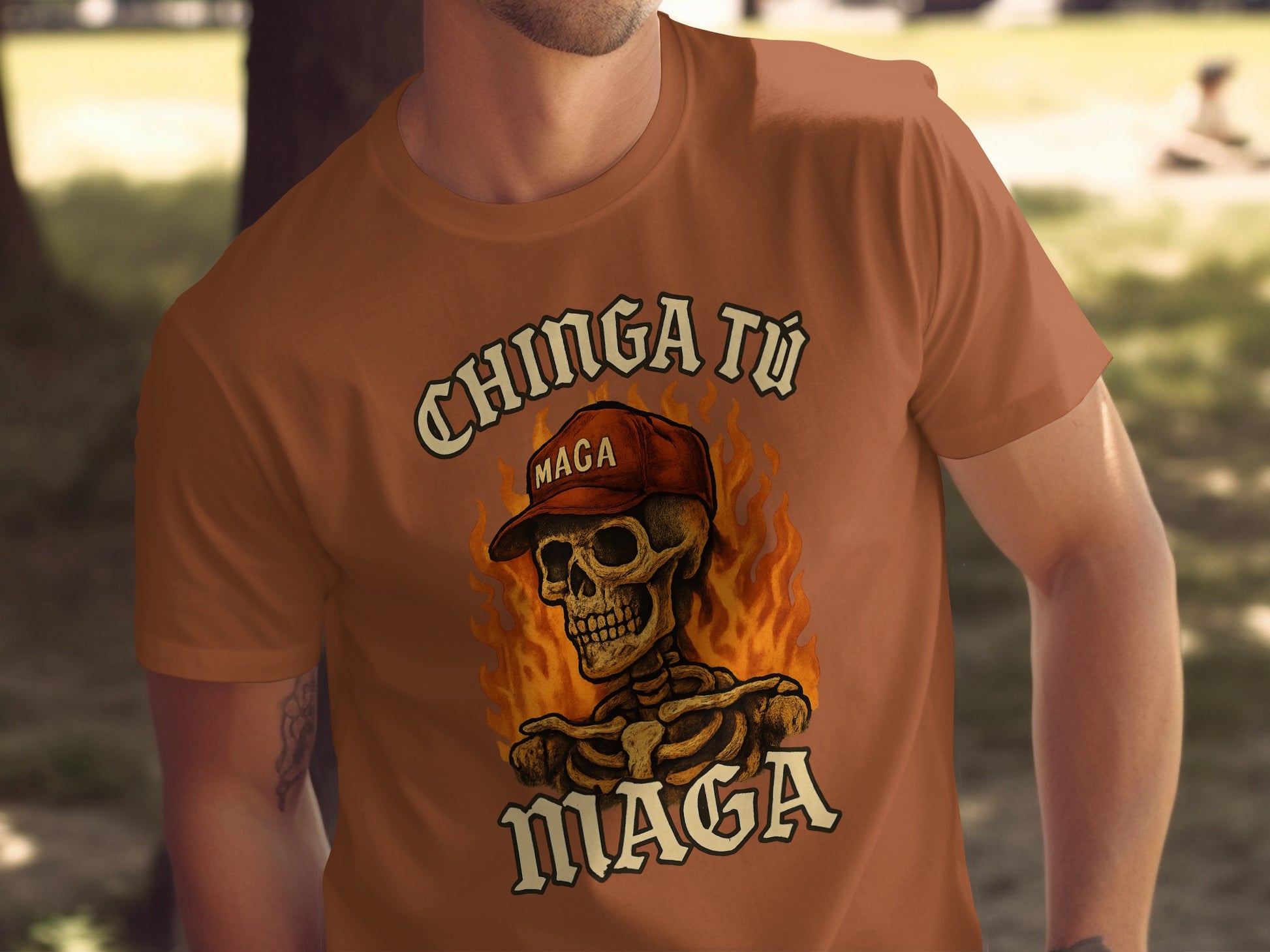 Chinga Tu MAGA Skull Graphic Tee Shirt product