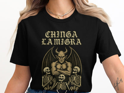 Gothic Devil and Skeletons Graphic Print T-shirt product